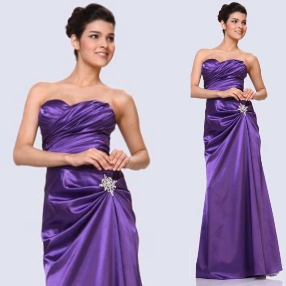 Purple Satin Dress Pleated Bodice Strapless Corset
